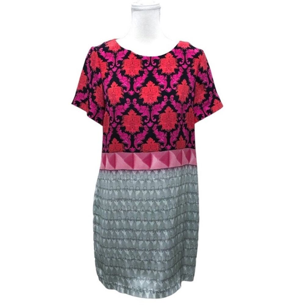 Mary Katrantzou 100% Silk Pink Damask Mini Shift Dress